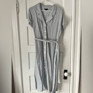 Quince Linen Pinstripe Buttondown T Shirt Dress
